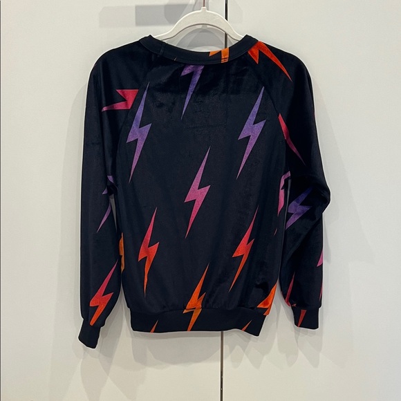 Aviator Nation Black Velvet Sweatshirt With Neon Colored Lightning Bolts - Picture 2 of 10